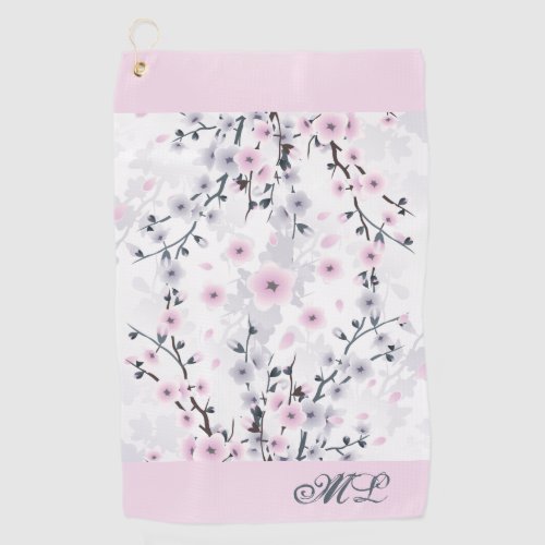 Cherry Blossom Dusky Pink Mauve Monogram  Golf Towel