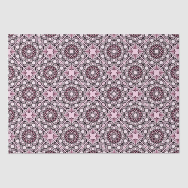 Cherry Blossom Dusky Rose Dot Mandala Diamond Tile Tissue Paper (Front)