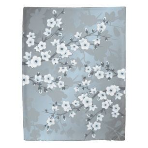 Cherry Blossom Dusty Blue Floral Duvet Cover