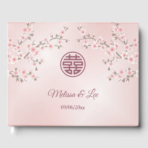 Cherry Blossom Dusty Pink Chinese Wedding Guest Book