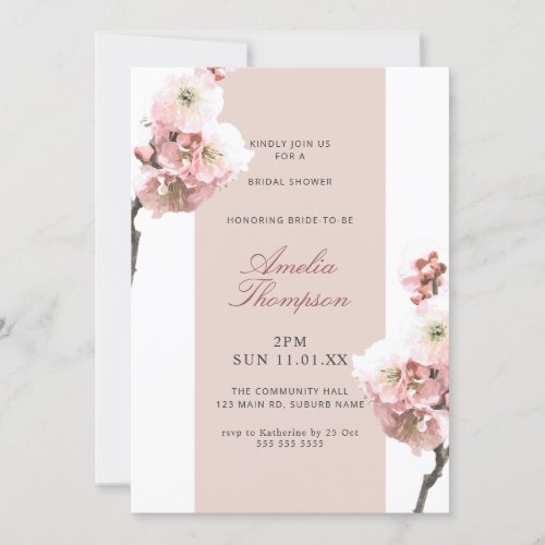 Cherry Blossom Dusty Pink Floral Bridal Shower Invitation