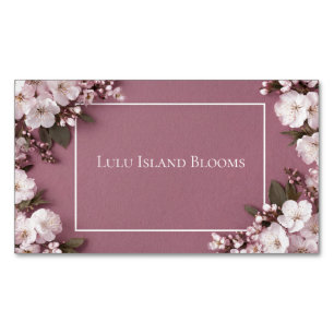 Cherry Blossom Dusty Rose Floral White Frame Business Card Magnet