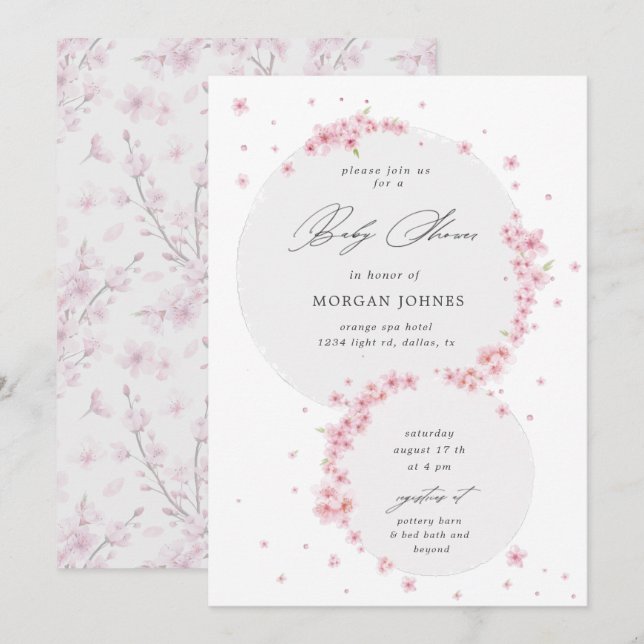 cherry blossom elegant baby shower invitation (Front/Back)