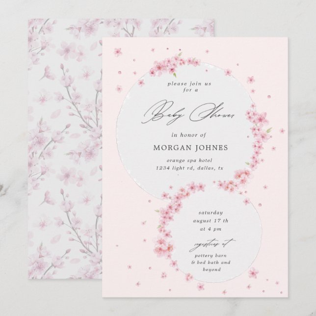 cherry blossom elegant baby shower invitation (Front/Back)