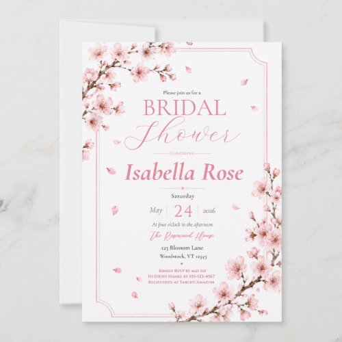 Cherry Blossom Elegant Botanical Bridal Shower Invitation