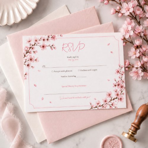 Cherry Blossom Elegant Botanical Floral Sakura RSVP Card