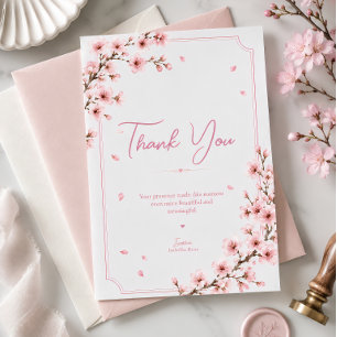 Cherry Blossom Elegant Botanical Floral Watercolor Thank You Card