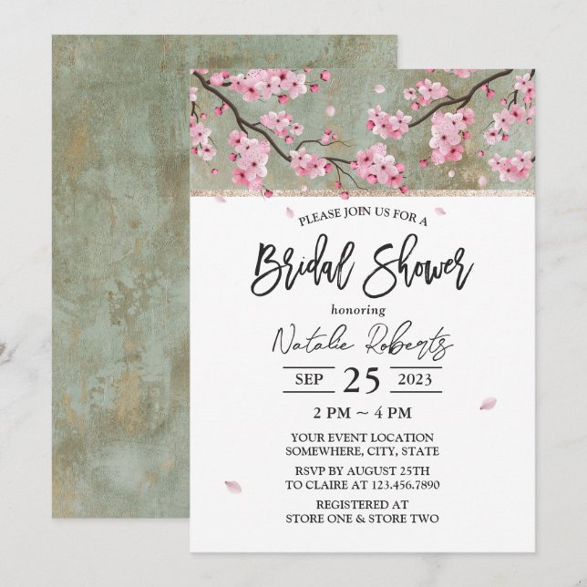 Cherry Blossom Elegant Floral Bridal Shower Invitation (Front/Back)