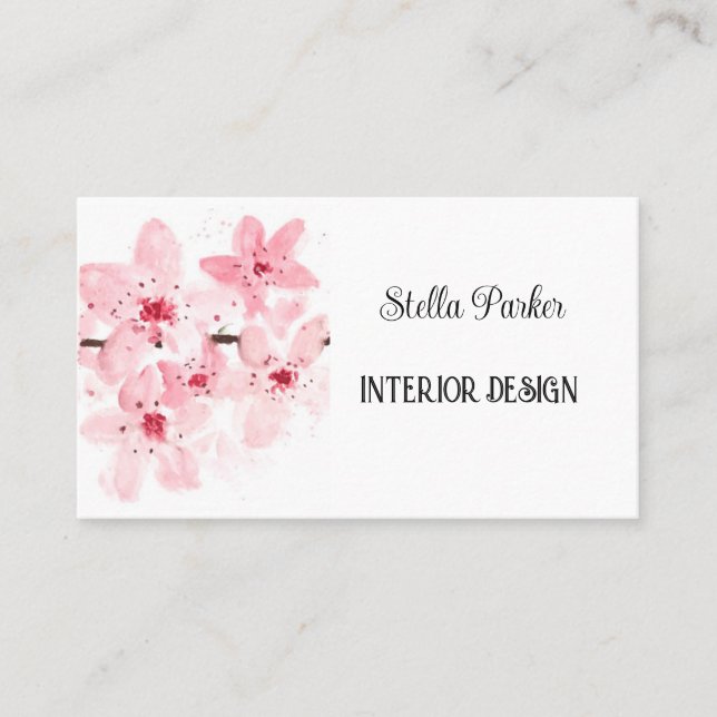 Cherry Blossom Elegant Floral Spring Business Card (Front)