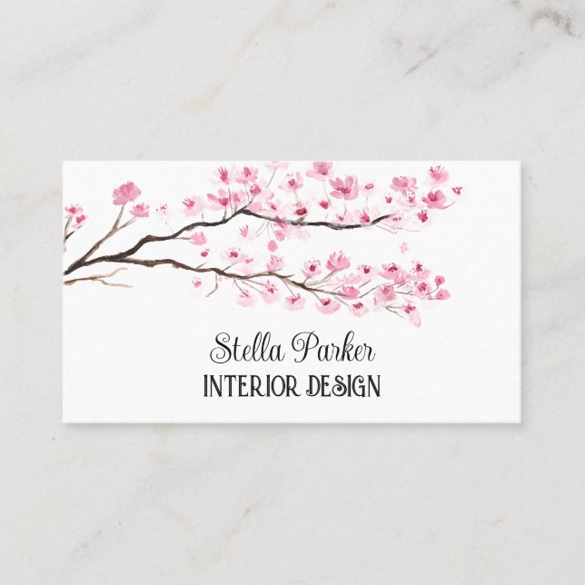 Cherry Blossom Elegant Floral Spring Business Card (Front)