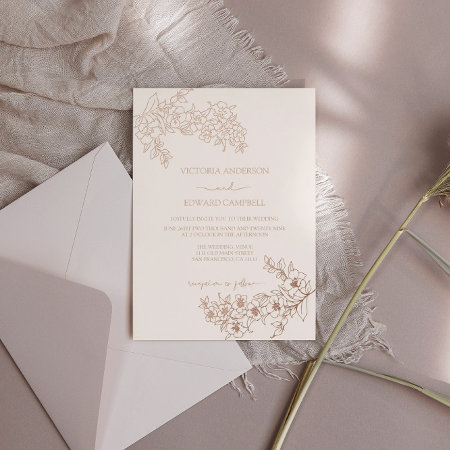 Cherry Blossom Elegant Real Rose Gold Wedding Foil Invitation
