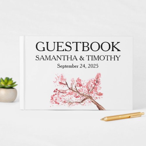 Cherry Blossom Elegant Watercolor Floral Wedding Guest Book
