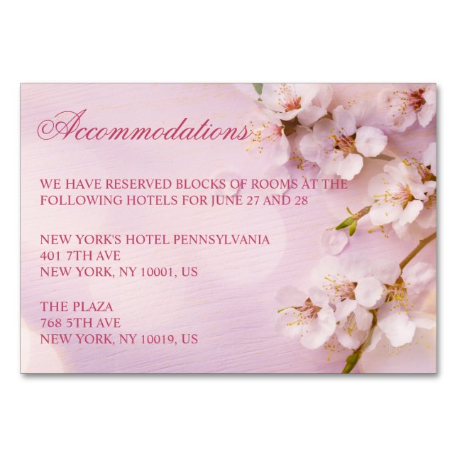 Cherry Blossom Elegant Wedding Accommodation Cards (Front)