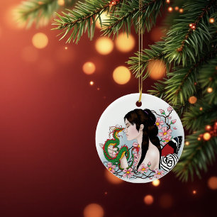 Cherry Blossom Fairy Dragon Friendship Ceramic Ornament