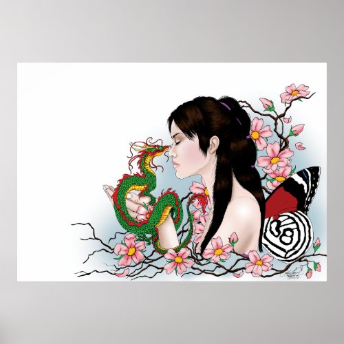 Cherry Blossom Fairy Dragon Friendship  Poster