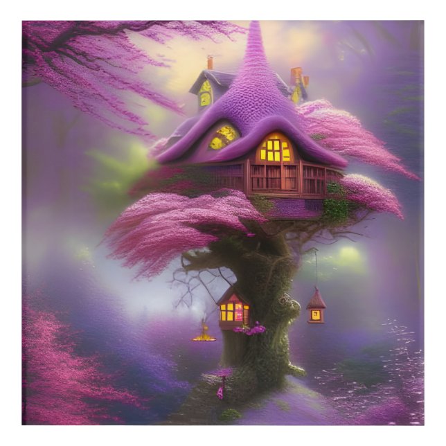 Cherry Blossom Fairy House Fantasy  Acrylic Print (Front)