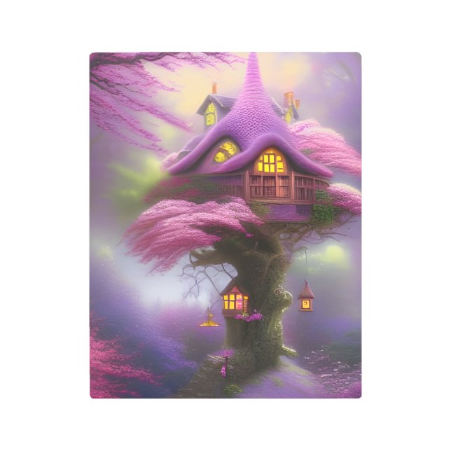 Cherry Blossom Fairy House Fantasy   Metal Print (Front)