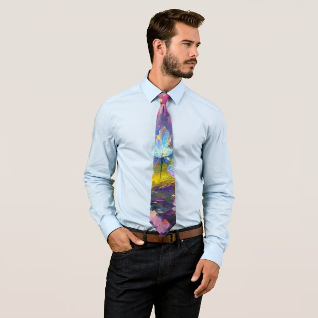 Cherry Blossom Fantasy Floating Blue Petals Neck Tie (In Situ)