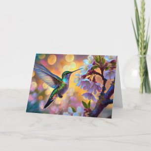 Cherry Blossom Fantasy Hummingbird Card
