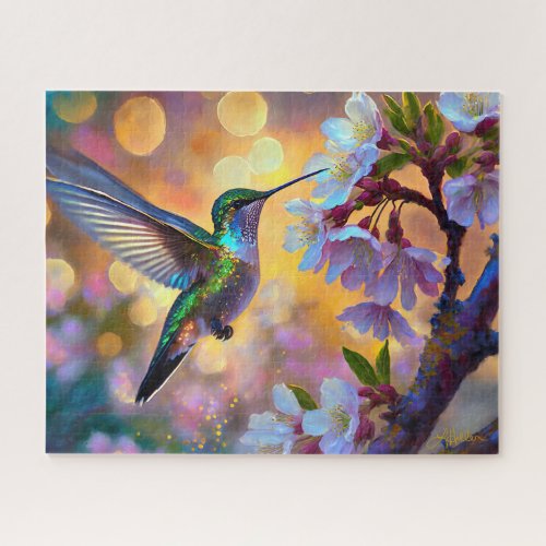 Cherry Blossom Fantasy Hummingbird Jigsaw Puzzle