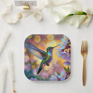 Cherry Blossom Fantasy Hummingbird Paper Plates