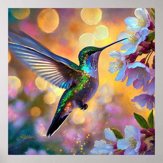 Cherry Blossom Fantasy Hummingbird Poster (Front)