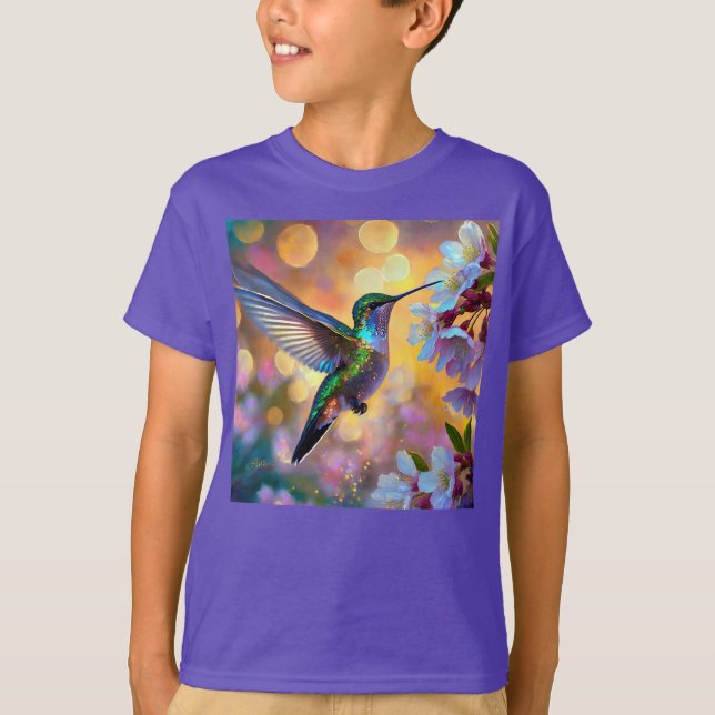 Cherry Blossom Fantasy Hummingbird T-Shirt (Front)