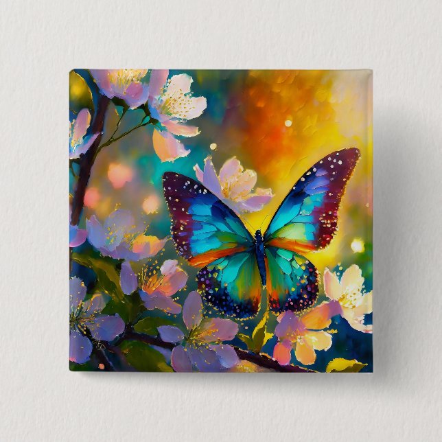 Cherry Blossom Fantasy Sunrise Butterfly Button (Front)