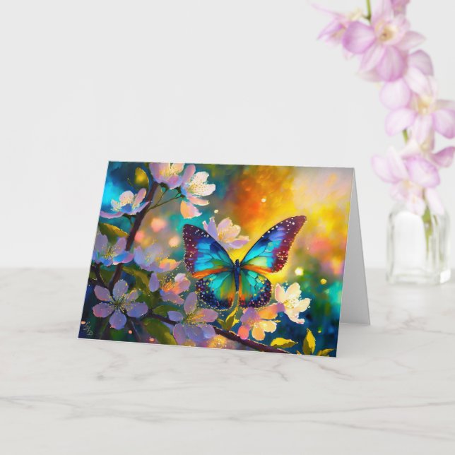 Cherry Blossom Fantasy Sunrise Butterfly Card (Orchid)