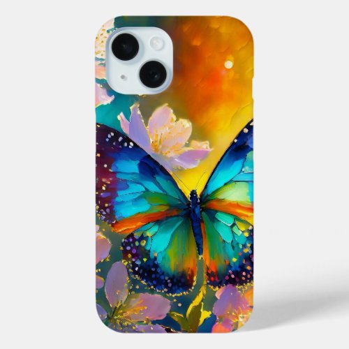 Cherry Blossom Fantasy Sunrise Butterfly iPhone 15 Case