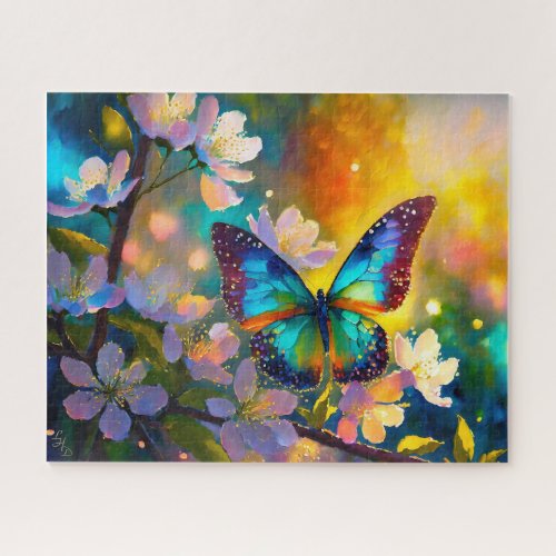 Cherry Blossom Fantasy Sunrise Butterfly Jigsaw Puzzle