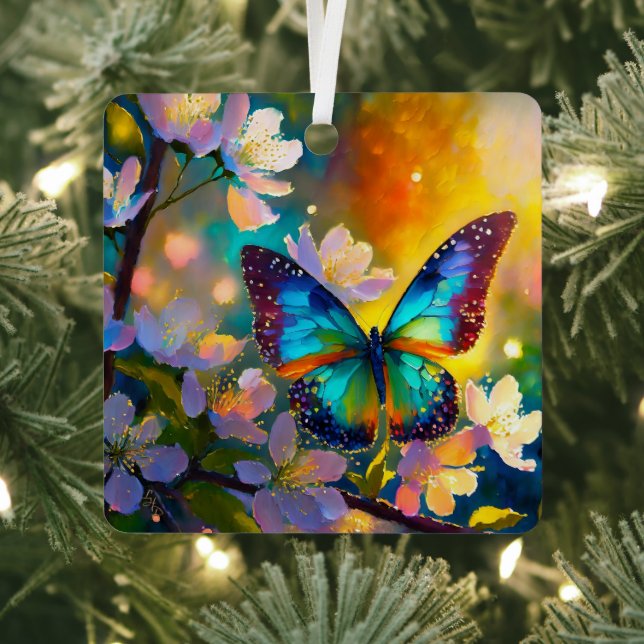 Cherry Blossom Fantasy Sunrise Butterfly Metal Ornament (Insitu)
