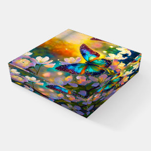 Cherry Blossom Fantasy Sunrise Butterfly Paperweight