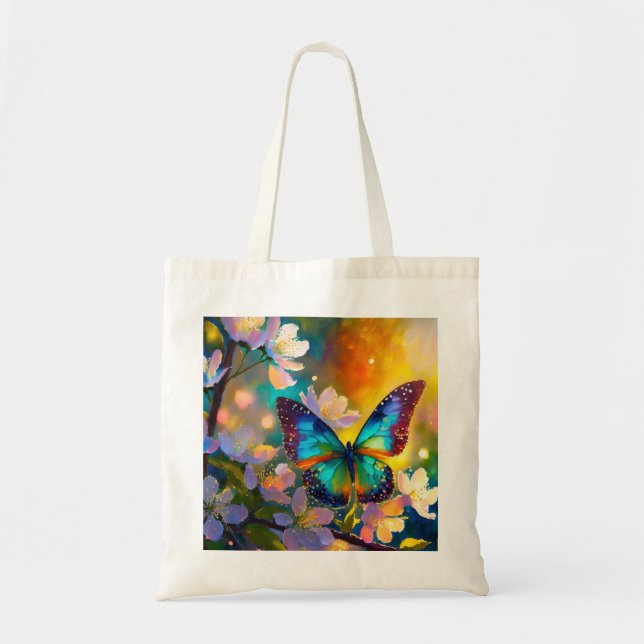 Cherry Blossom Fantasy Sunrise Butterfly Tote Bag (Front)