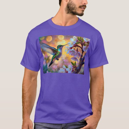 Cherry Blossom Fantasy Sunrise Hummingbird T_Shirt