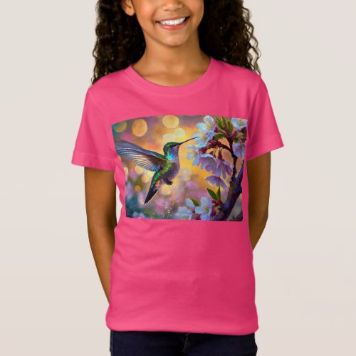 Cherry Blossom Fantasy Sunrise Hummingbird T_Shirt