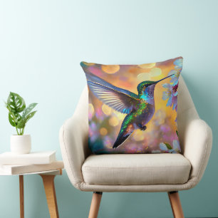 Cherry Blossom Fantasy Sunrise Hummingbird Throw Pillow