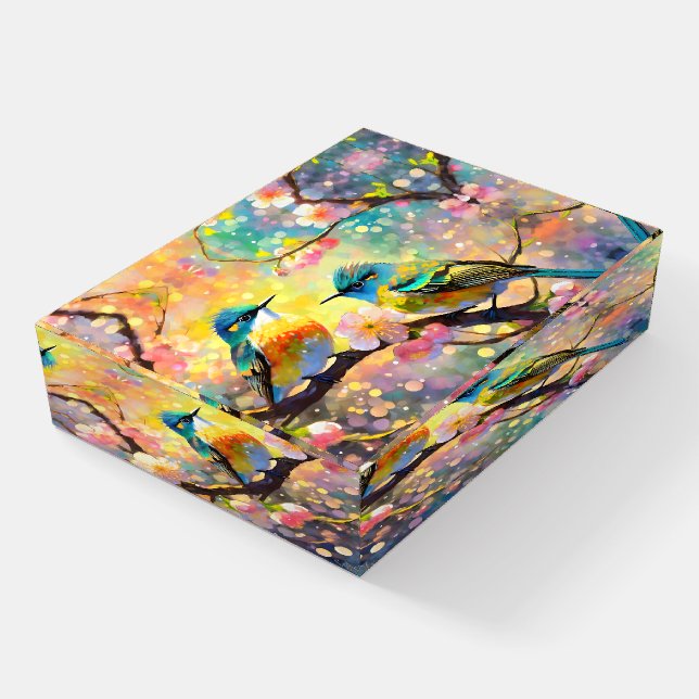 Cherry Blossom Fantasy Sunrise Songbirds Paperweight (Angled)