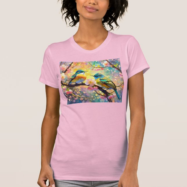 Cherry Blossom Fantasy Sunrise Songbirds T-Shirt (Front)