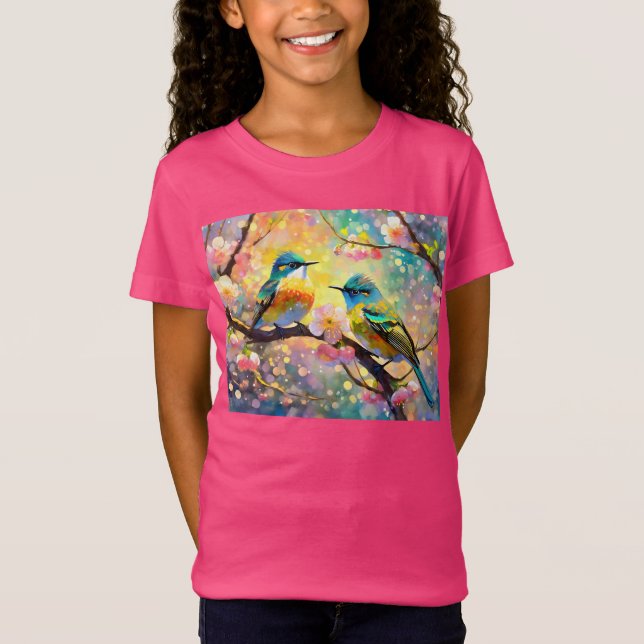 Cherry Blossom Fantasy Sunrise Songbirds T-Shirt (Front)