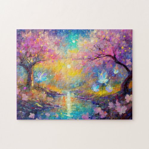 Cherry Blossom Fantasy Sunrise Stream Jigsaw Puzzle