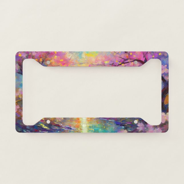 Cherry Blossom Fantasy Sunrise Stream License Plate Frame (Front)