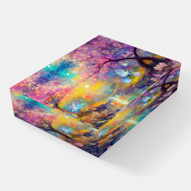 Cherry Blossom Fantasy Sunrise Stream Paperweight (Angled)