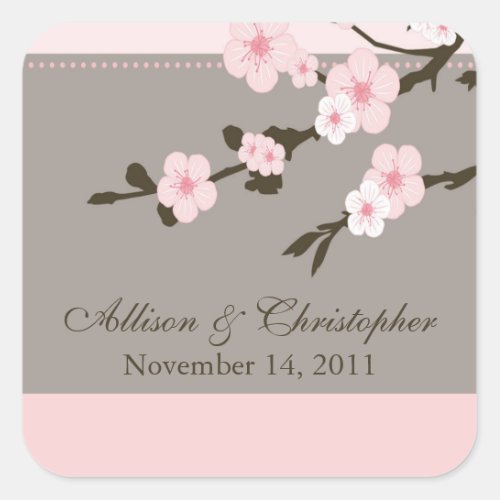 Cherry Blossom Favor Wedding Square StickerSeal Square Sticker