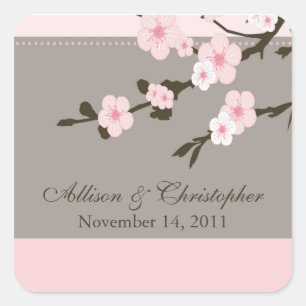Cherry Blossom Favor Wedding Square Sticker/Seal Square Sticker