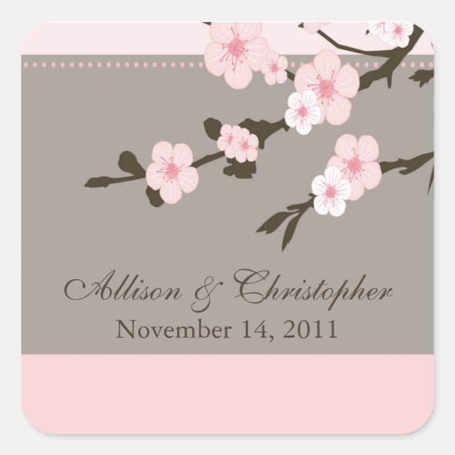 Cherry Blossom Favor Wedding Square Sticker/Seal Sticker (Front)