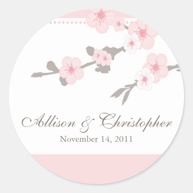 Cherry Blossom Favor Wedding Sticker/Seal Classic Round Sticker (Front)