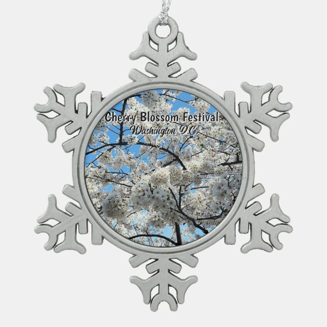 Cherry Blossom Festival Washington D.C. Souvenir Snowflake Pewter Christmas Ornament (Front)