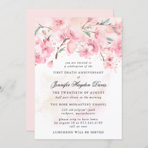 Cherry Blossom First Death Anniversary Invitation