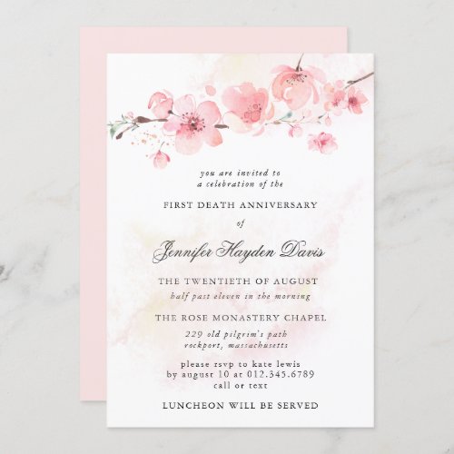 Cherry Blossom First Death Anniversary Invitation